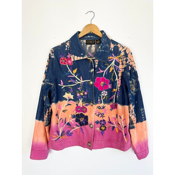 90s Boho Tie Dye Embroidered Jacket - Picture 1 of 10
